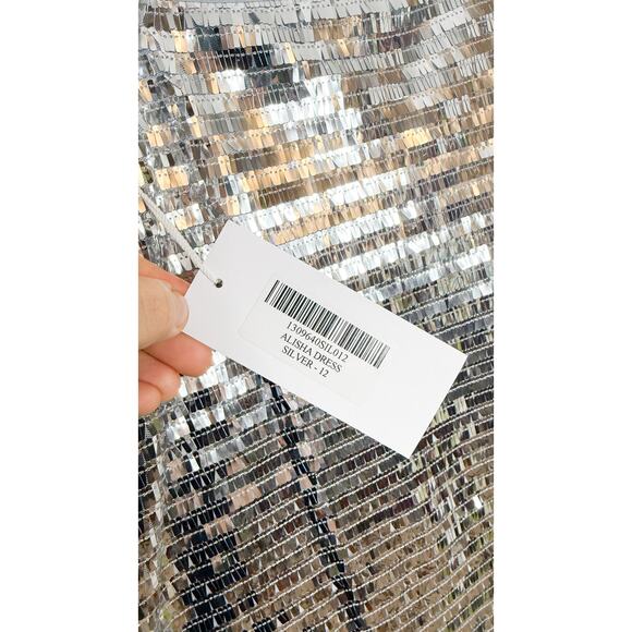 REFORMATION Alisha Silver Sequin Dress US 12 NWT - Picture 9 of 11